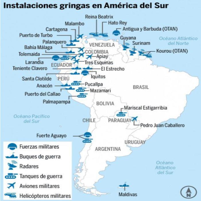 Algumas instalações militares estadunidenses na Amèrica do sul